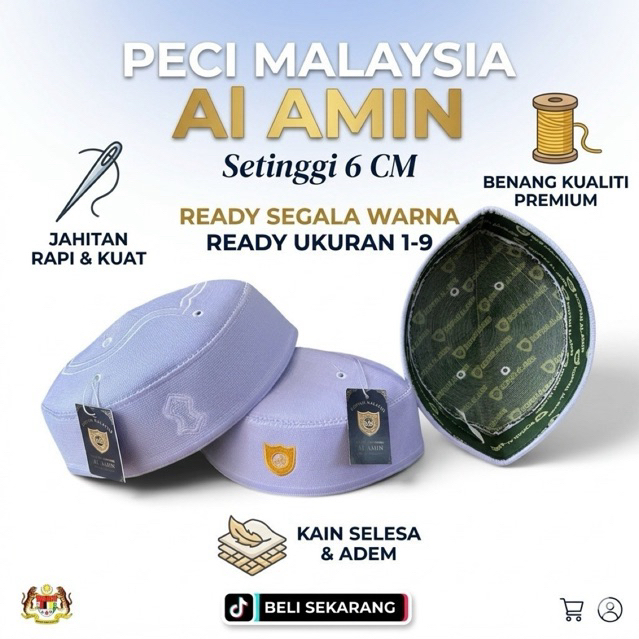 Peci Malaysia Songkok Putih Tinggi 6 cm