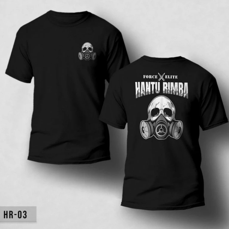 Kaos Cotton Combed 24s Tema Militer Hantu Rimba Gas Mask Force Elite Baju Distro Pria Dewasa