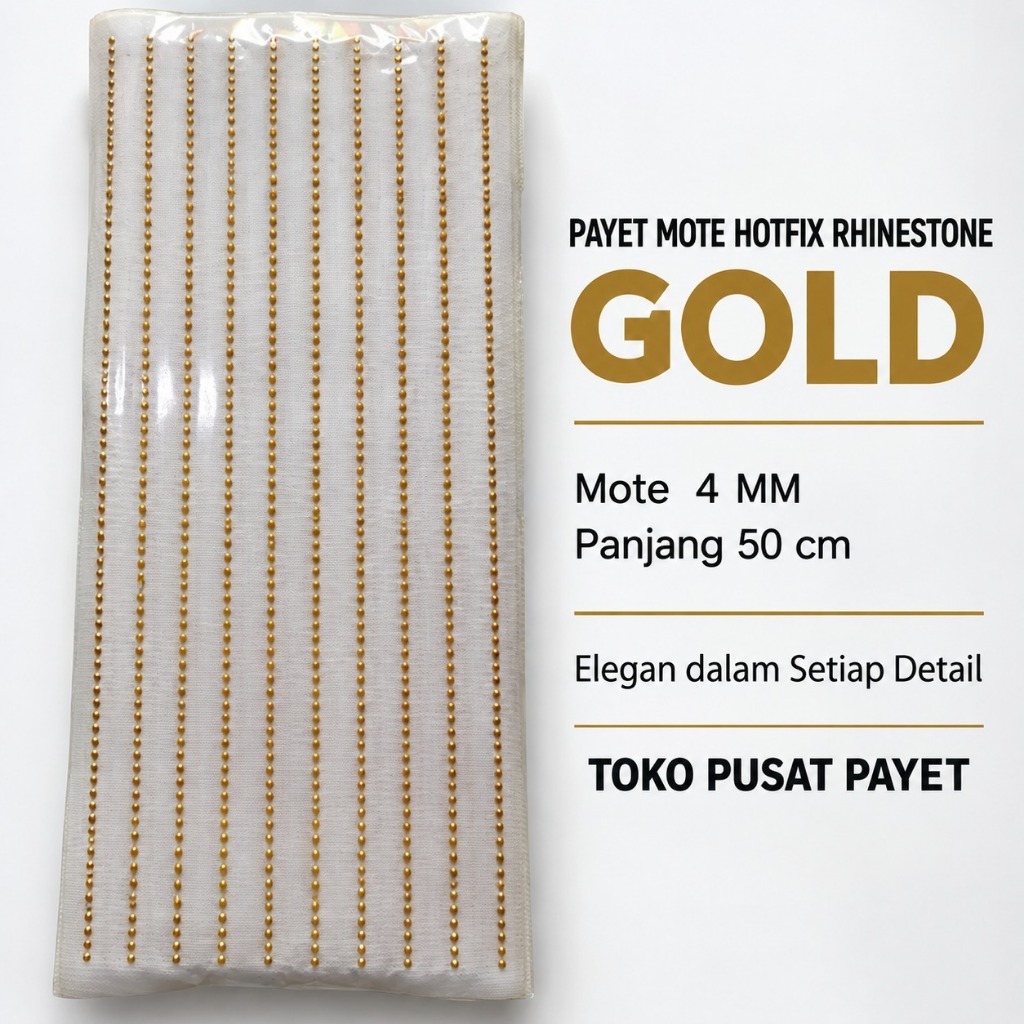 Payet Mote Hotfix Rhinestone Gold Mote 4 MM Panjang 50 CM