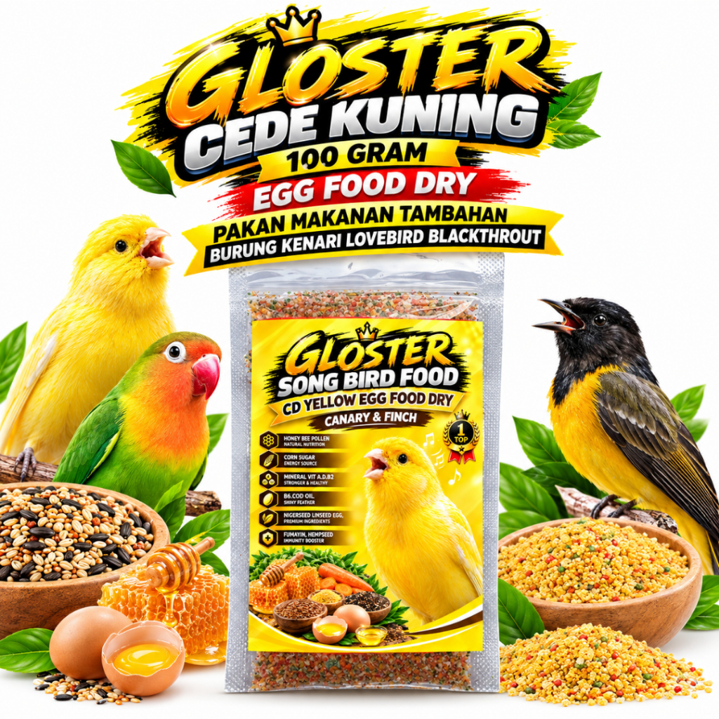 GLOSTER CEDE KUNING 100 GRAM EGG FOOD DRY PAKAN MAKANAN TAMBAHAN BURUNG KENARI LOVEBIRD BLACKTHROUT
