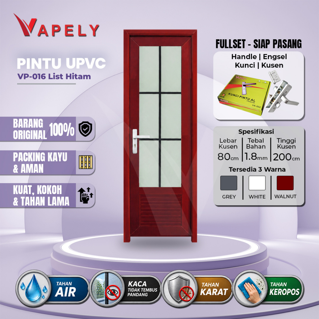 Pintu uPVC VAPELY VP-016 List Hitam