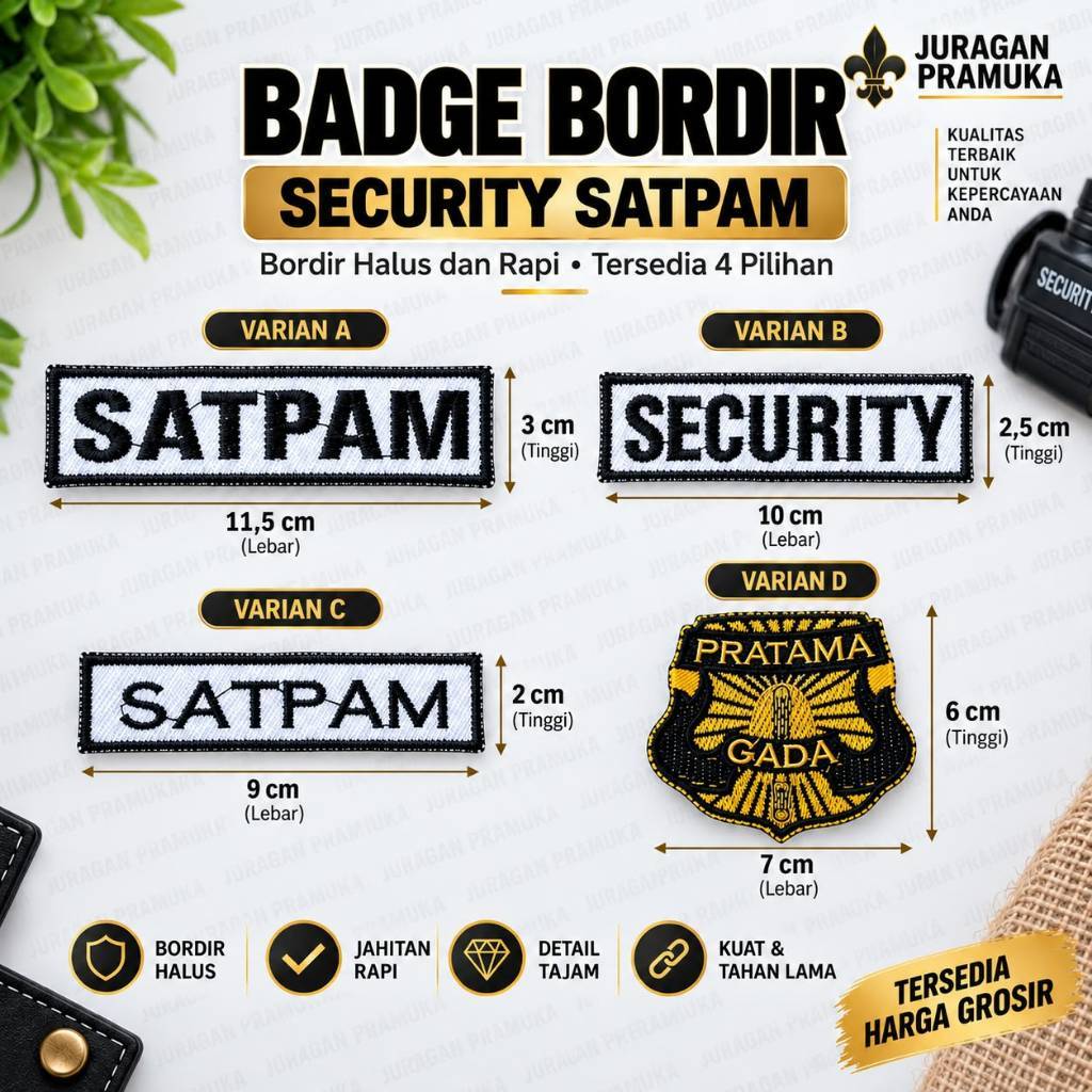 Badge Bordir Security Satpam | Atribut Seragam Satpam Security Premium Bordir Halus Rapi Detail Taja