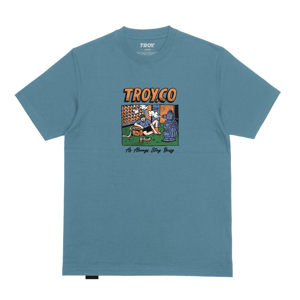 Troy Company T-Shirt Mineral Blue Set Life - Kaos Pria Lengan Pendek Biru Mineral MTD 3712