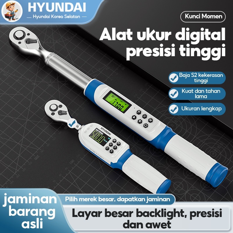 HYUNDAI Kunci Torsi Digital Presisi Tinggi Kunci Momen Ratchet 72 Gigi