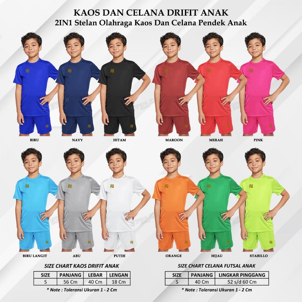 Baju Setelan 2in1 Kaos Jersey Anak Dryfit Celana Pendek Futsal Mini Soccer