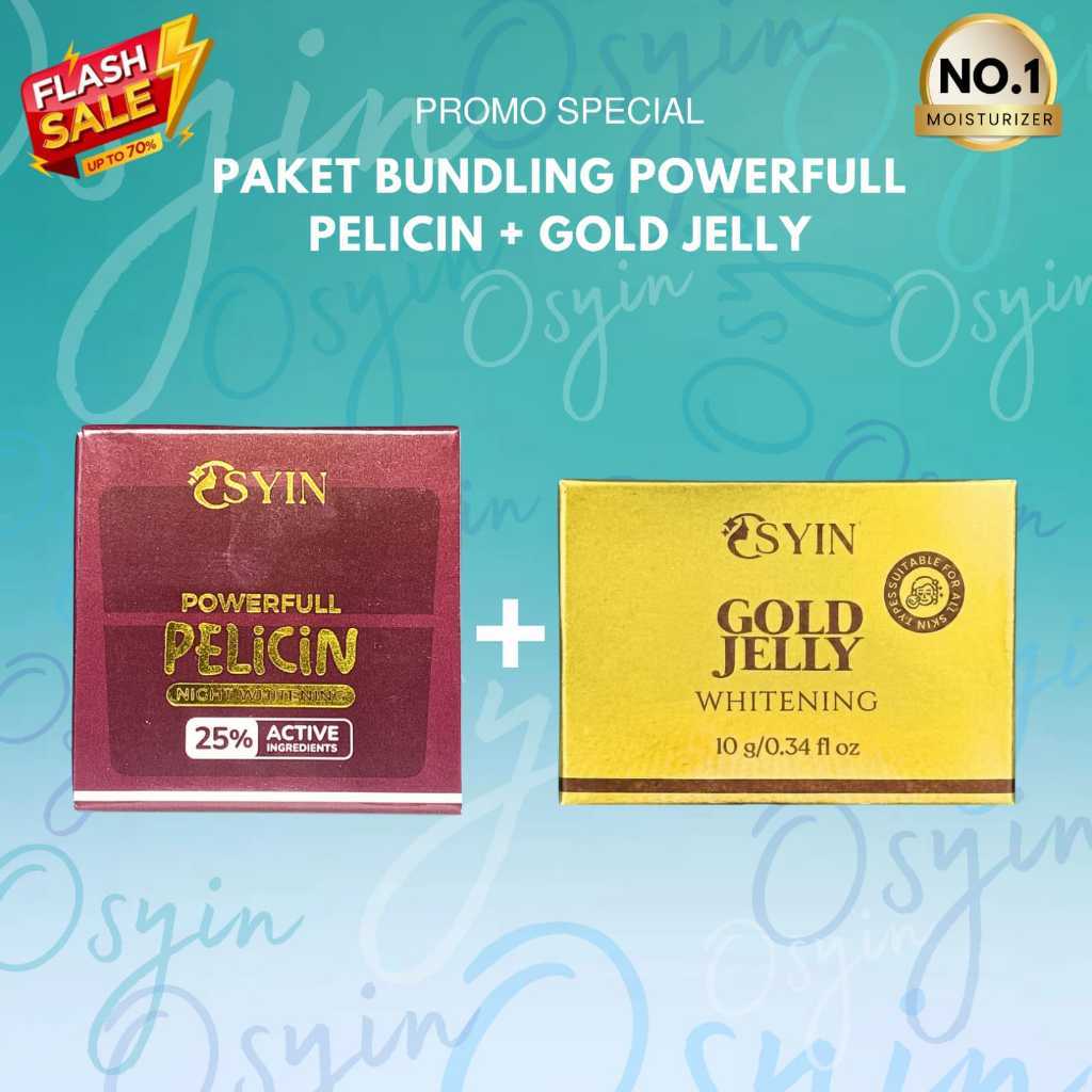 Osyin Glow - Paket Bundling Powerfull Pelicin Night + Gold Jelly - Krim Malam Pencerah Wajah Flek & 