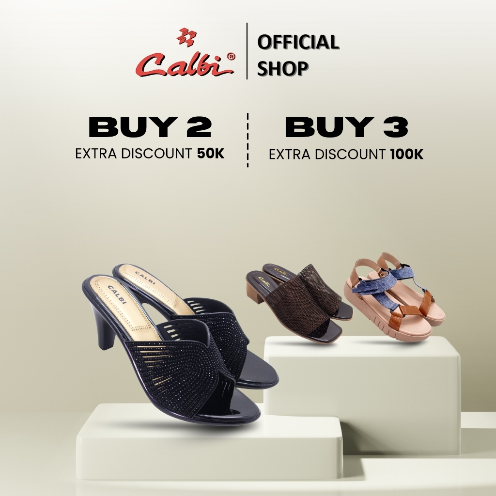 CALBI BBEX 2007 Sandal High Heels Kulit Motif Permata 8cm Seserahan Premium Zeya