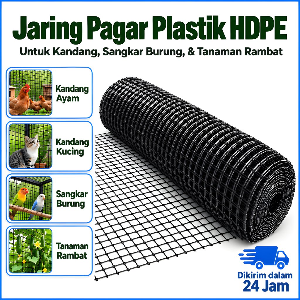 Jaring Pagar Plastik HDPE Lubang 3.5cm Untuk Kandang Ayam Anti UV Jaring Kebun Anti Karat Pagar Balk