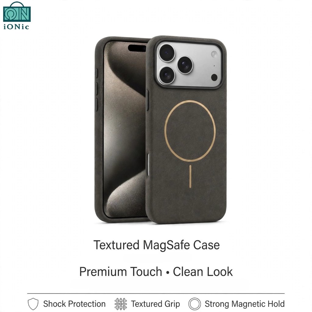 Leather Golden Ring Case For Iphone 17 16 15 14 13 Pro Max Casing Magsafe Microfiber Inside - Ion