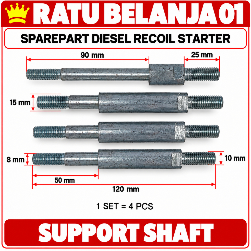SUPPORT SHAFT / SHAFT PENGUNCI DUDUKAN RECOIL STATER DIESEL / BAUT DUDUKAN MESIN DIESEL RECOIL STATE