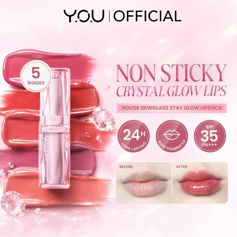 [NEW LAUNCH] Y.O.U Rouge Dewglass Stay Glow Lipstick | Glossy Lipstick Anti lengket | SPF 35| Tahan Lama | High Stain | Bibir Plumpy | Korean Lip Gloss