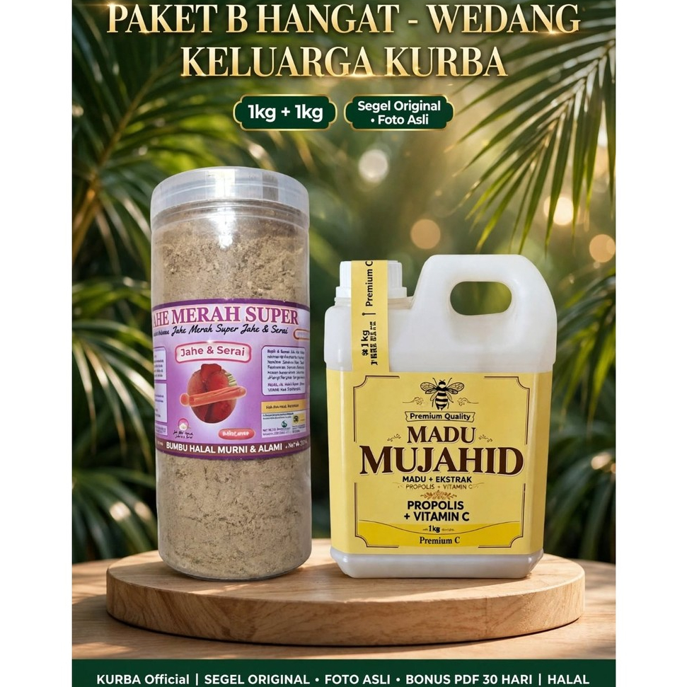 KURBA Paket B Madu Mujahid 1kg + Jahe Merah Super 1kg - Madu Propolis Vit C + Jahe Merah Asli