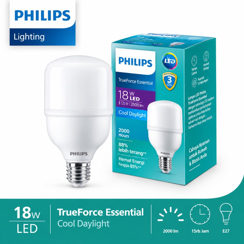 LAMPU PHILIPS LED 18 WATT KAPSUL PHILIPS T-FORCE ESSENTIAL E27 PUTIH