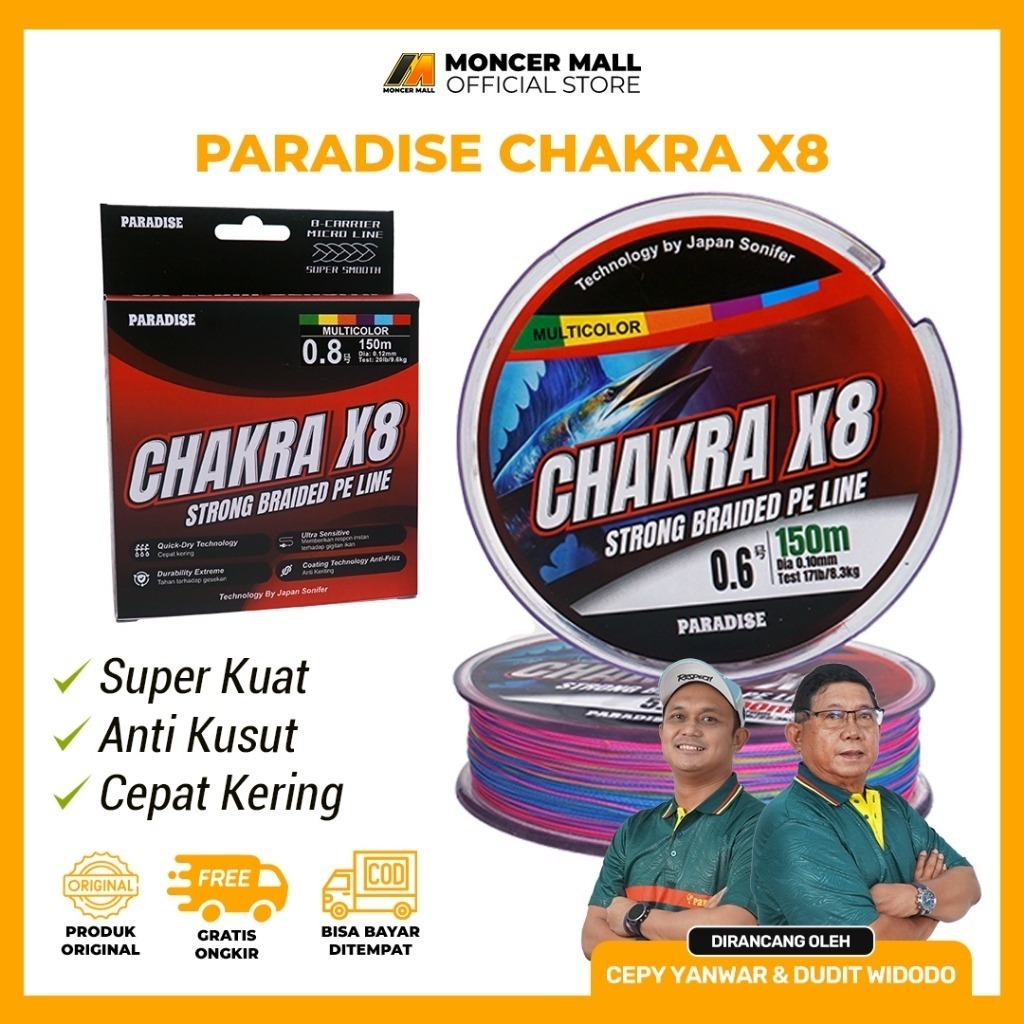 Senar Pancing Chakra X8 PE 300M - Braided Line Multicolor Kuat, Halus, Sensitif, Tahan Lama