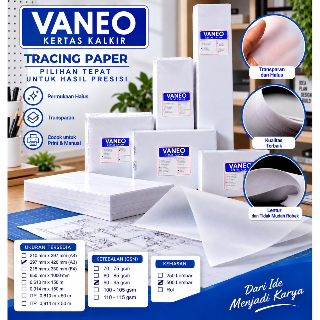 Vaneo Kertas Kalkir A3 90/95 gsm Tracing Paper