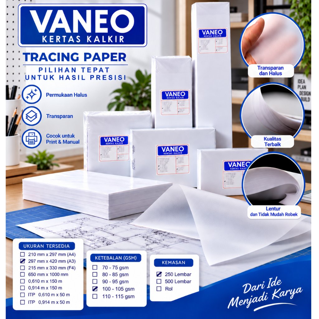 Vaneo Kertas Kalkir A3 100/105 gsm Tracing Paper