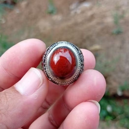 Natural cincin badar besi merah cabe puser bumi size 9