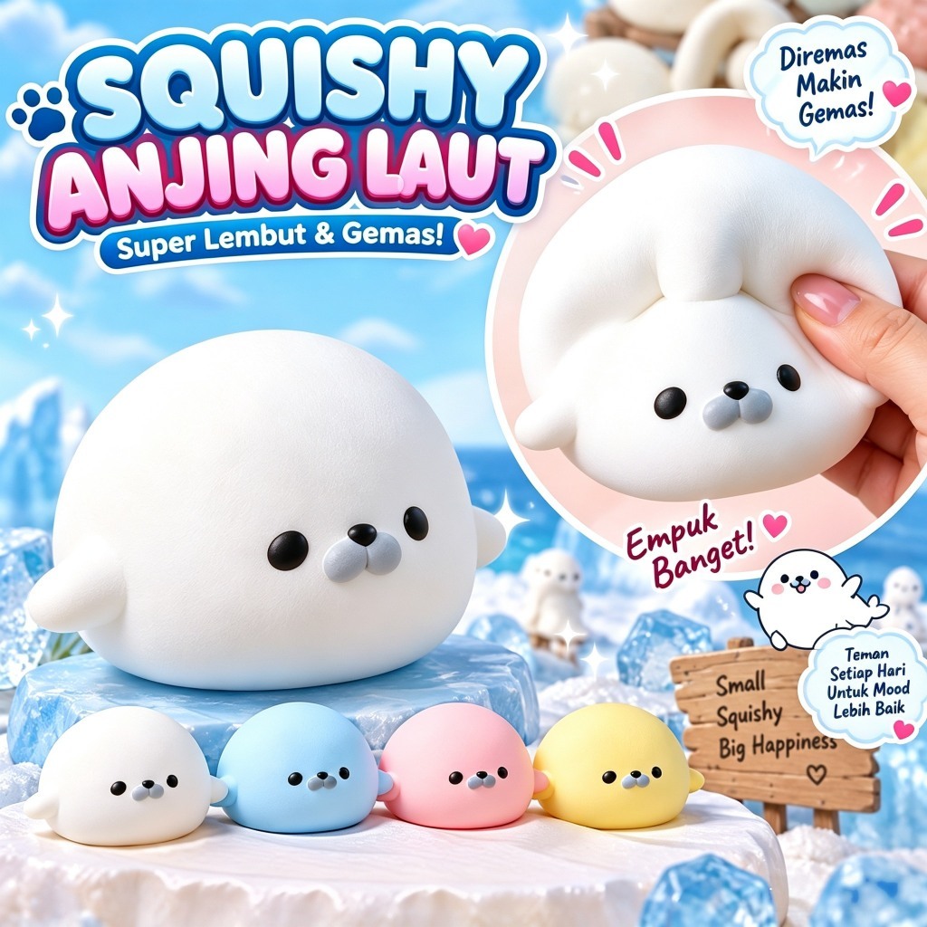 Squishy Jumbo Anjing Laut Lucu Slow Rising Soft Squishy Hewan Lucu Viral Penghilang Stres Lembut Luc