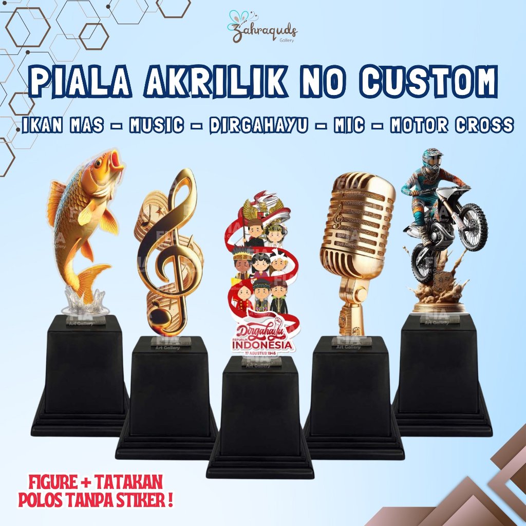Piala Akrilik Kemerdekaan Agustusan+Ikan Mas / Carp+Motocross,+Musik,+Mic / Karaoke Trophy Piala, So