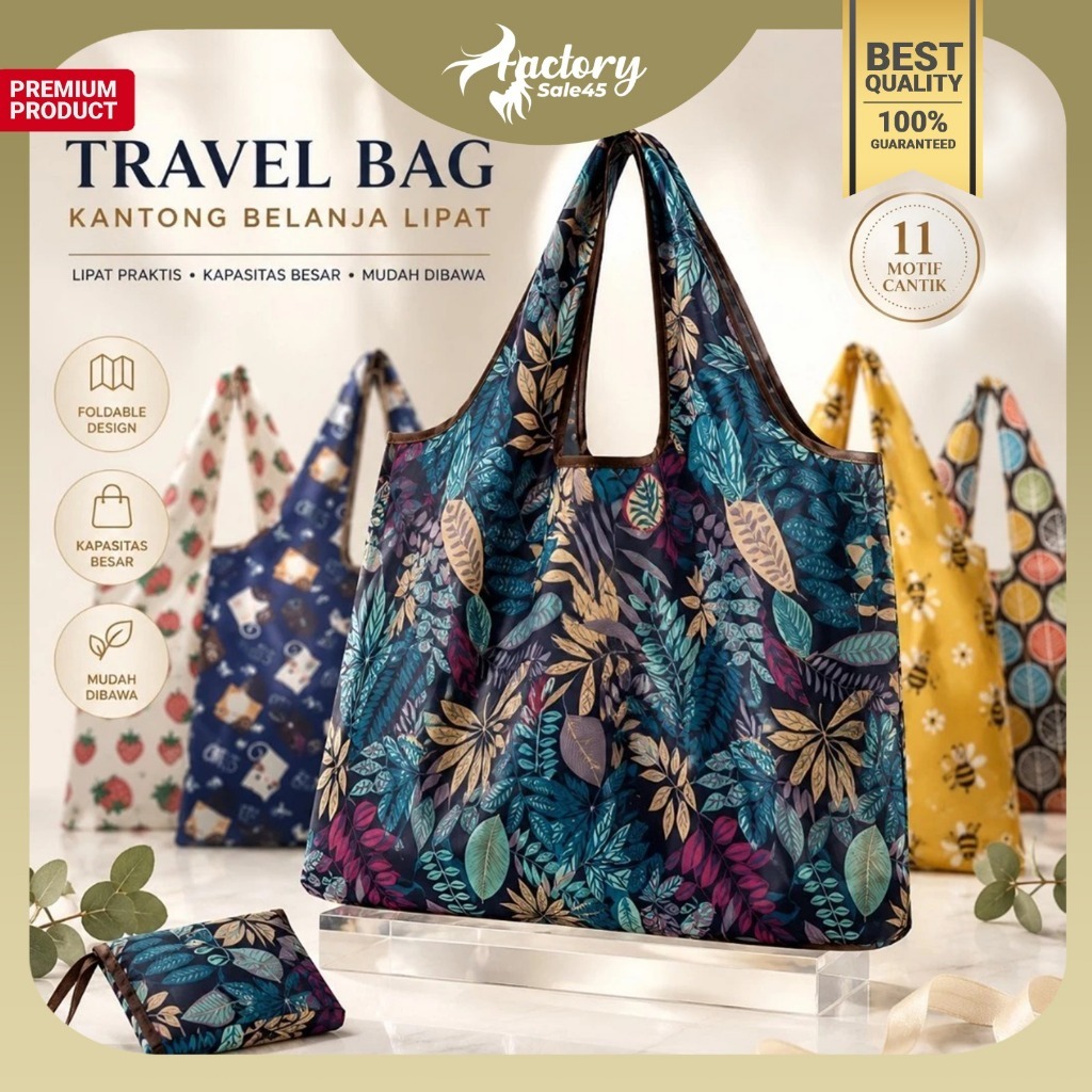 FACTORYSALE45 - Tas Travel Belanja Lipat Ukuran Besar 40x40x20 CM Tote Bag Reusable Anti Air Bahan P