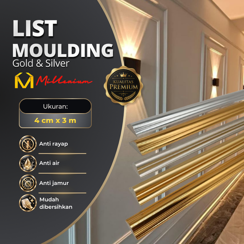 Molding PVC Gold dan Silver / Lis Dinding Moulding 3 D