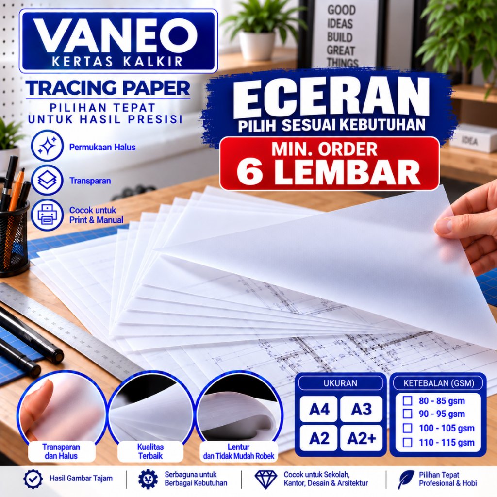 Kertas Kalkir Tracing Paper merk Vaneo eceran minimal 6 lembar