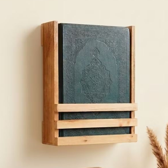 Rak Kayu Alquran Dinding Minimalis - Gantungan Kitab Buku Solid Handmade