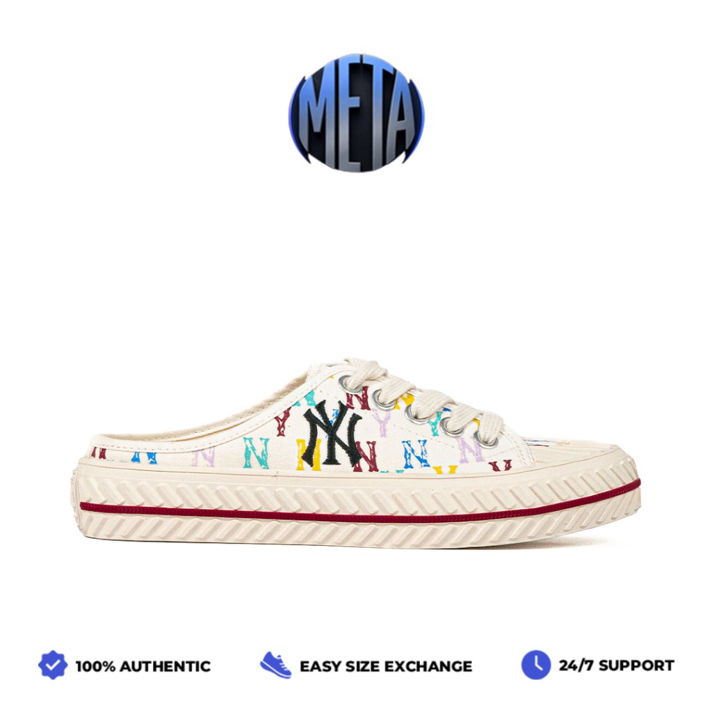 Meta Shoes - Sepatu Korea MLB Playball Mule Monogram White Rainbow Sneakers Casual Outdoor Indoor Au
