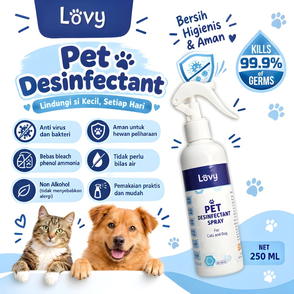 Disinfektan Kucing Anjing Anti Bakteri Virus Jamur Kandang Hewan | Desinfektan Spray Lovy 250 ml