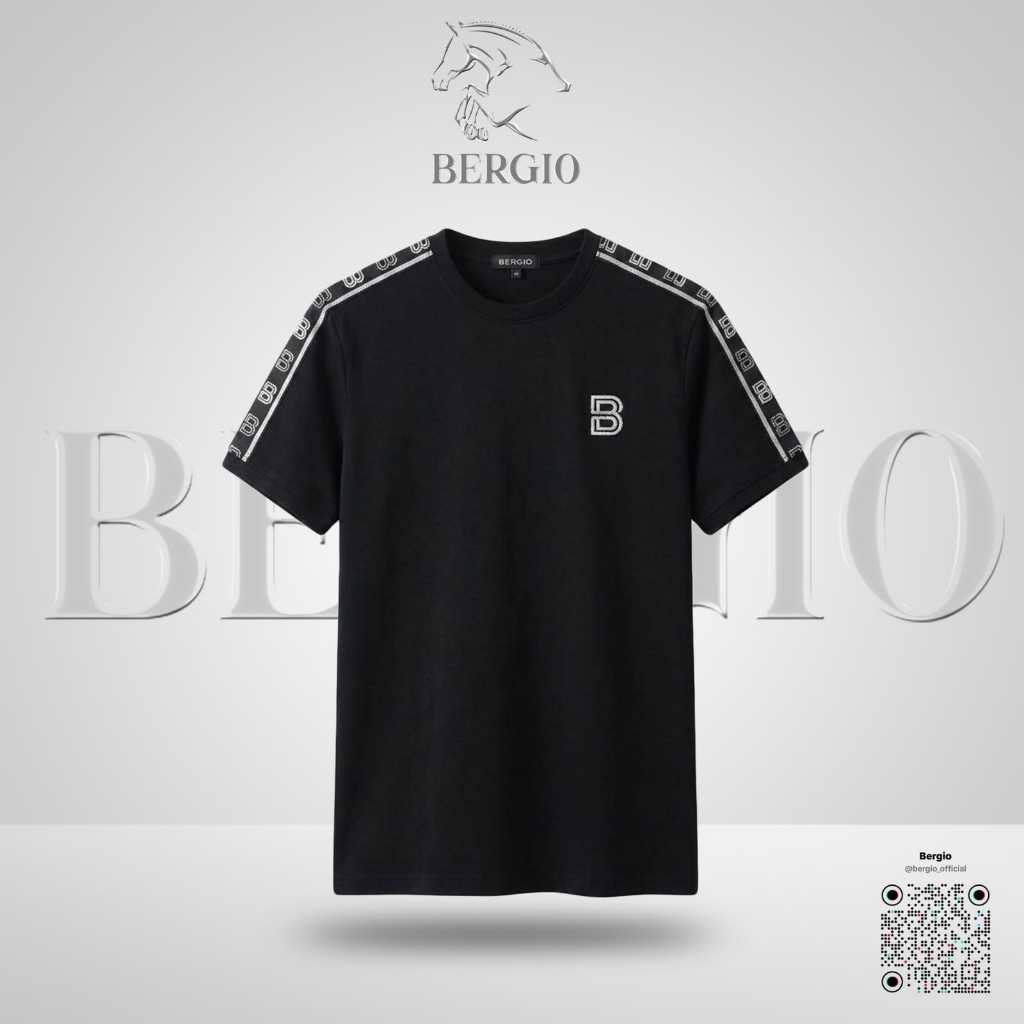 BERGIO Lis Bahu Gliter T-shirt Terbaru Pria Lengan Pendek Bahan 24s Us Pima Original