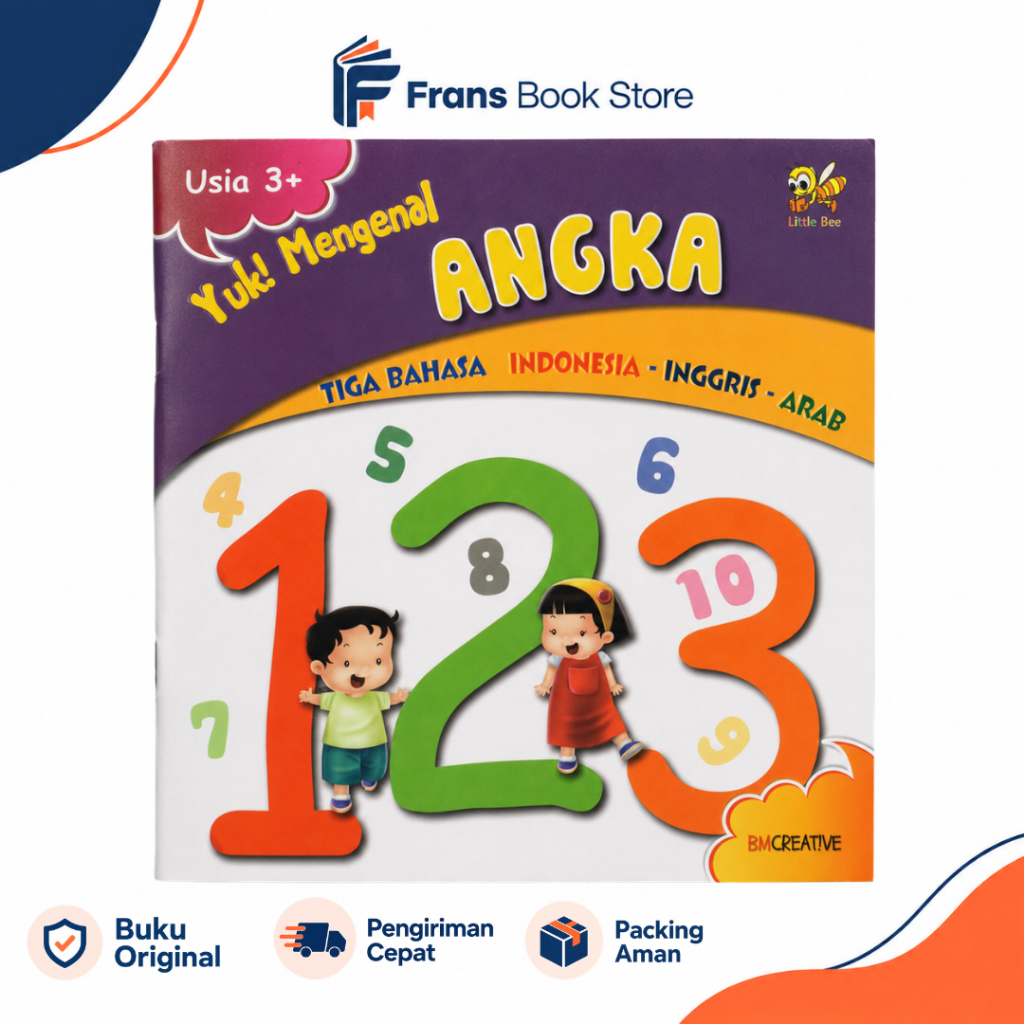 Buku Anak Yuk Mengenal Angka 3 Bahasa Indonesia Inggris Arab | PAUD TK | Little Bee