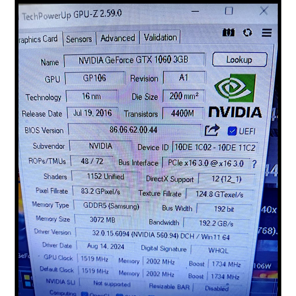 GALAX  GTX 1060 GTX1060 3GB GDDR5 VGA Nvidia Geforce DDR5 1060