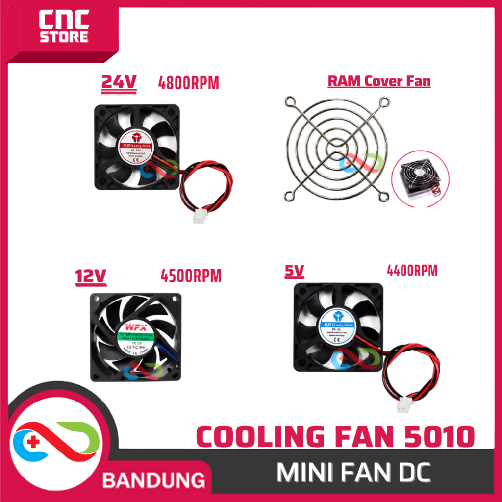Mini Fan DC Brushless 5010 5V 12V 24V RAM Cover Fan – Kipas Pendingin Elektronik 5x5x1CM / 5CM Cooli