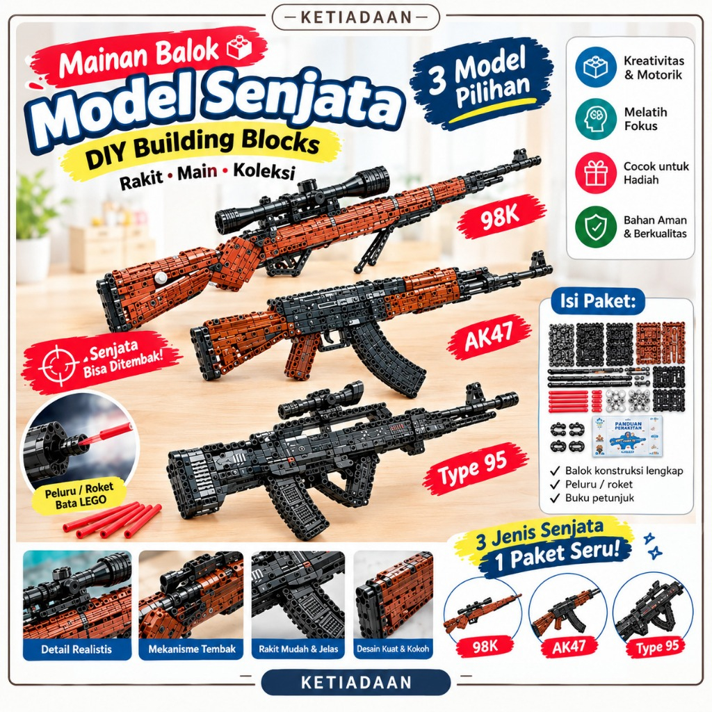 Mainan Balok Model Senjata | Building Blocks DIY 98K AK47