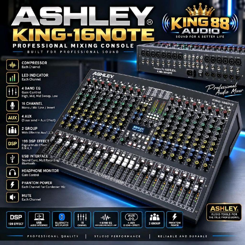 MIXER AUDIO ASHLEY KING 16 NOTE 16CH ORIGINAL Led Monitor