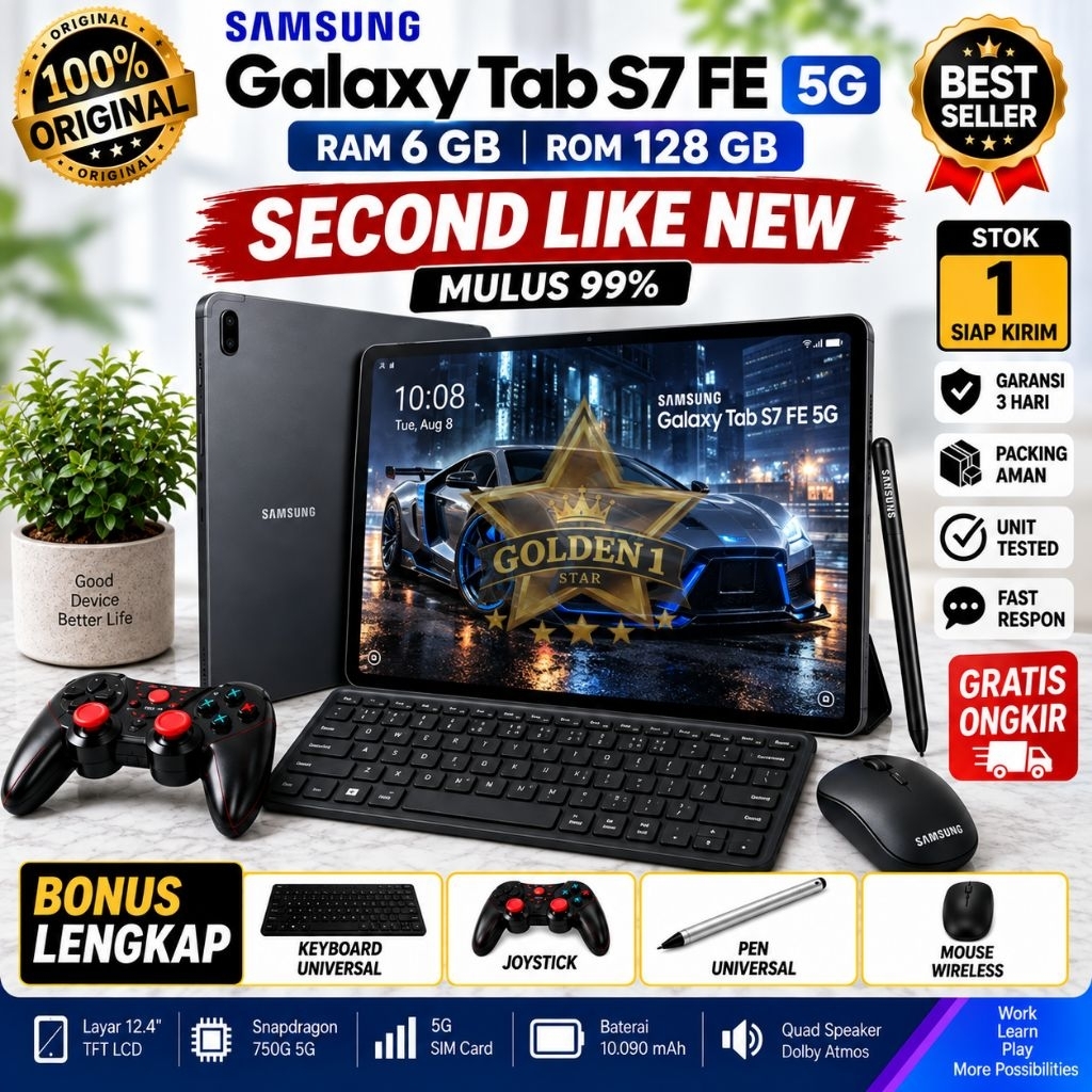 Samsung Tab S7 FE 5G 6 128GB Second Mulus Bonus Keyboard Pen Mouse Joystick