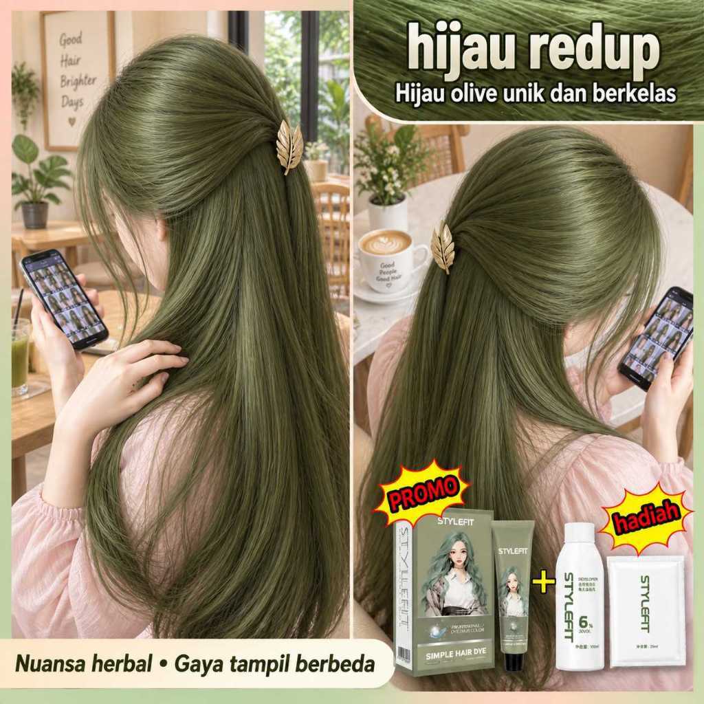Olive Taupe, Sekali Warnai Langsung Elegan STYLE FIT Cat Rambut Hijau Redup 200ml, Perpaduan grey br
