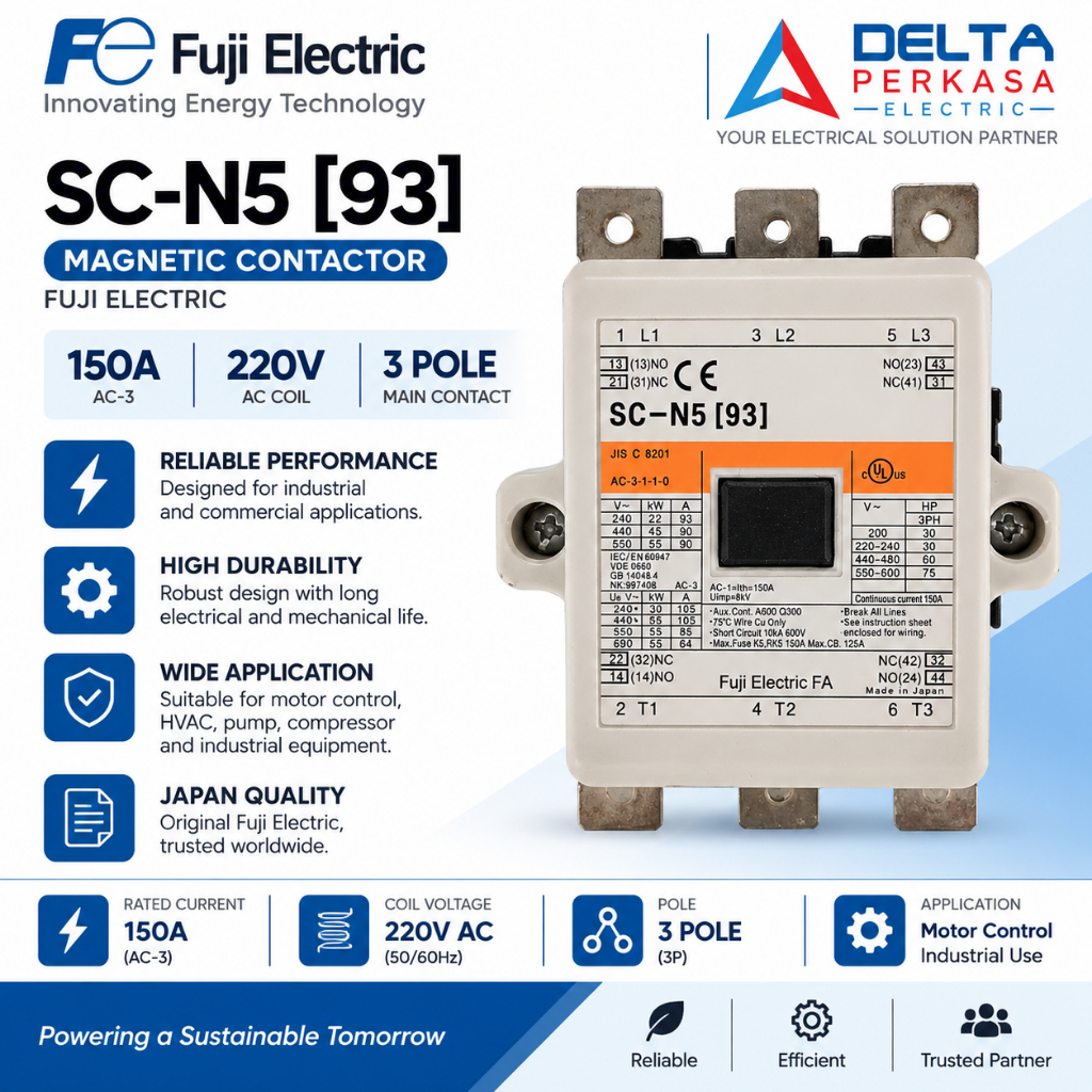 MAGNETIC CONTACTOR FUJI ELECTRIC SC-N5 150A COIL 220V AC