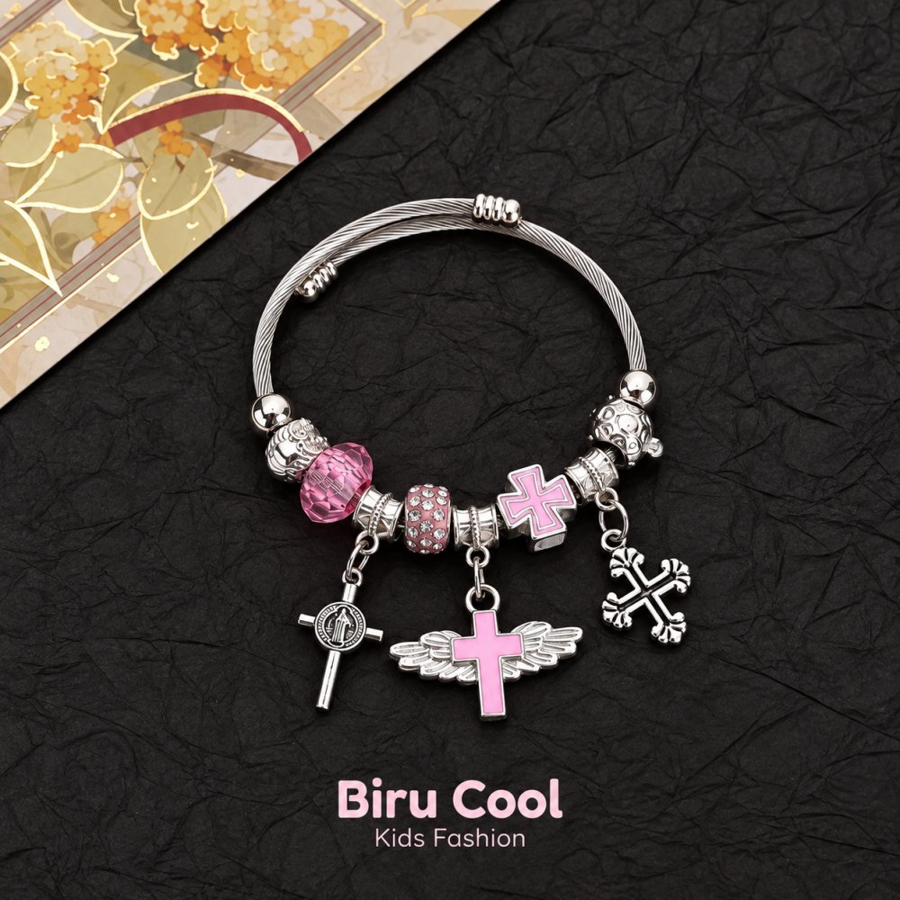 Biru Cool -Gelang Love Charm Bracelet Titanium Anti Karat Baja Wanita Korea Retro Warna-warni Lionti