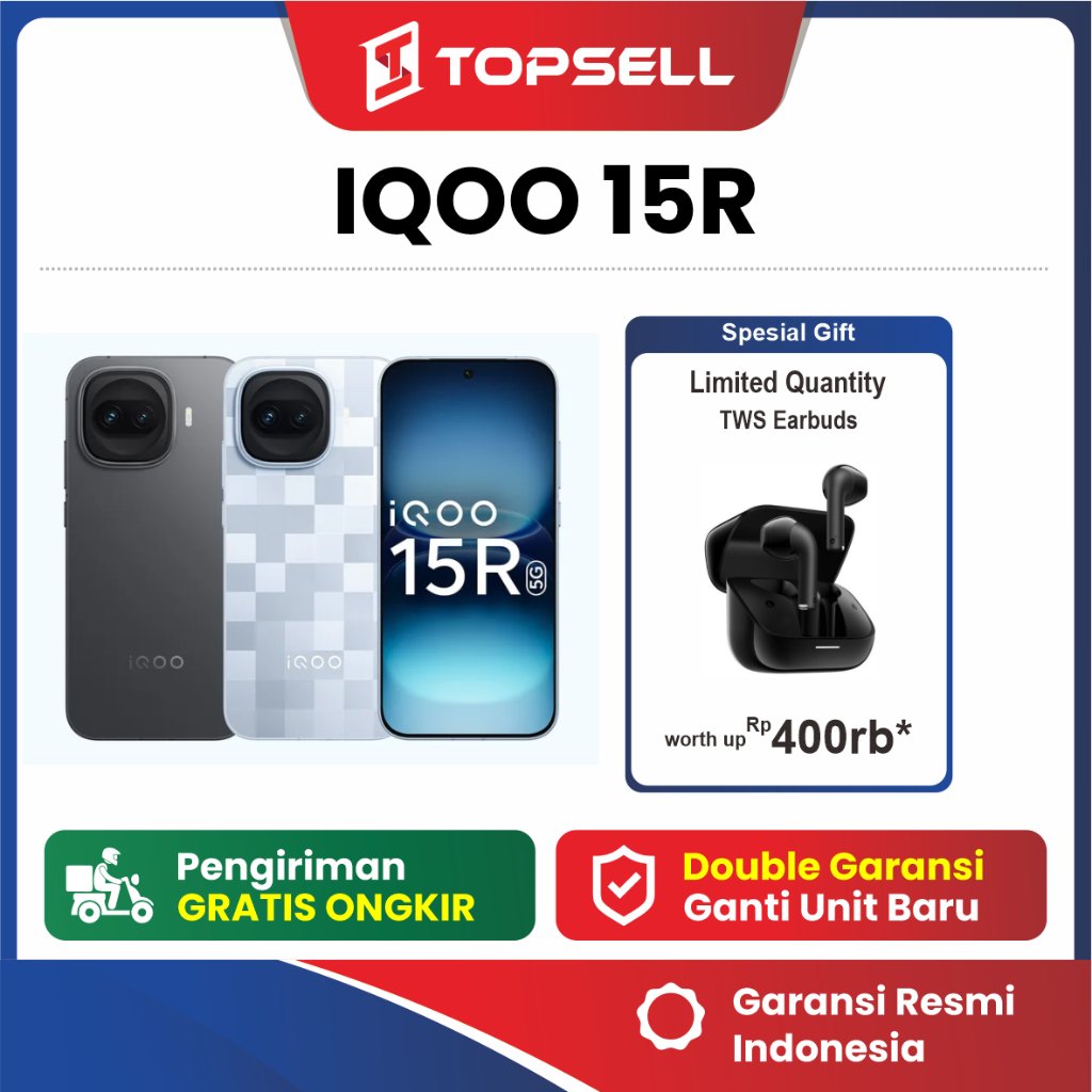 [Free TWS] iQOO 15R 5G RAM 12/512GB Snapdragon 8 Gen5 Baterai 7600mAh 100W HP Gaming Canggih Bergara