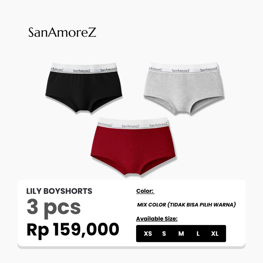 SanAmoreZ | Women Boyshorts Panty / Celana Dalam Wanita - Cotton | Size XS - XL | Mid Waist | Lily B