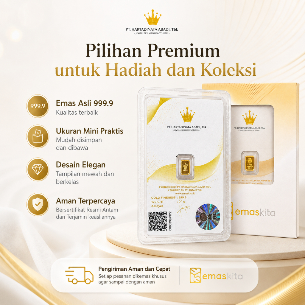 Emas ANTAM 0.1 Gram 24K 99.99% Emas Murni Asli 100% Original Logam Mulia LM Emas Batangan