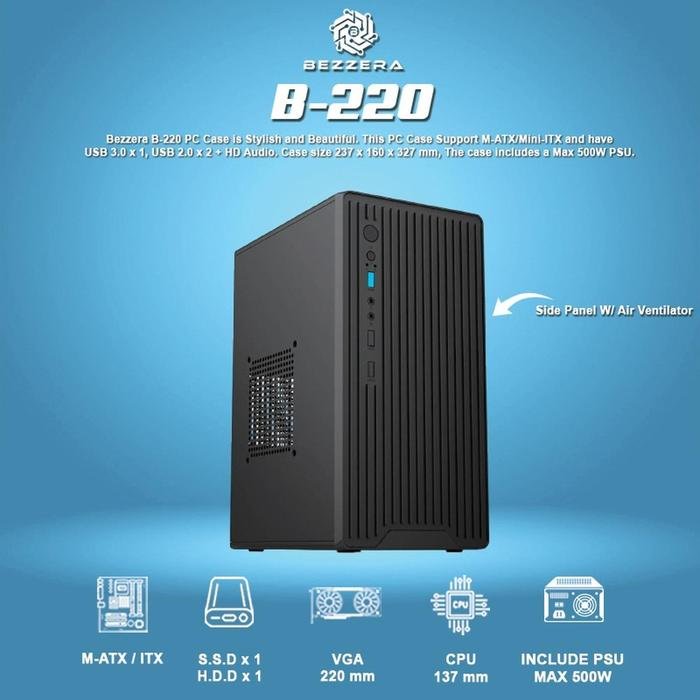 Case Bezzera B-220 Slim M-ATX Mini-ITX Case + PSU 500W USB 3.0 Casing PC Komputer