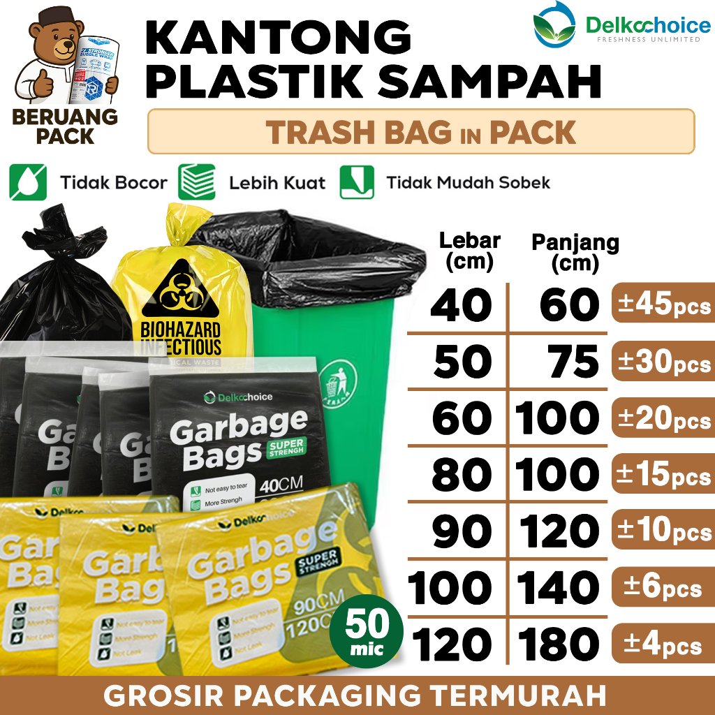 Kantong PLASTIK SAMPAH PACK Trash Bag Tebal Anti Bocor Jumbo Hitam Premium DELKOCHOICE