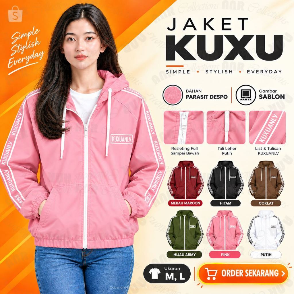 Jaket Kuxu Hoodie Resleting Wanita - Jaket Parasut Hoodie Zipper Wanita - Jaket Sporty Wanita