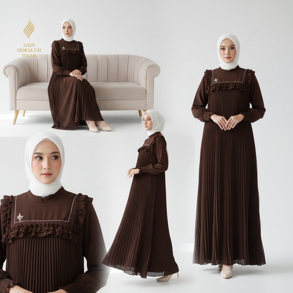 Alisha Abaya Dress Gamis Muslimah Plisket Elegant Premium Gamis Wanita Syari Ruffle Kekinian