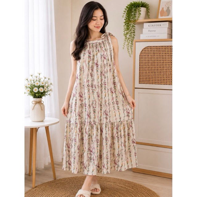 Daster Lekbong Wanita Motif Kekinian | Daster Ruffle Tali Bahu | Daster Santai Nyaman