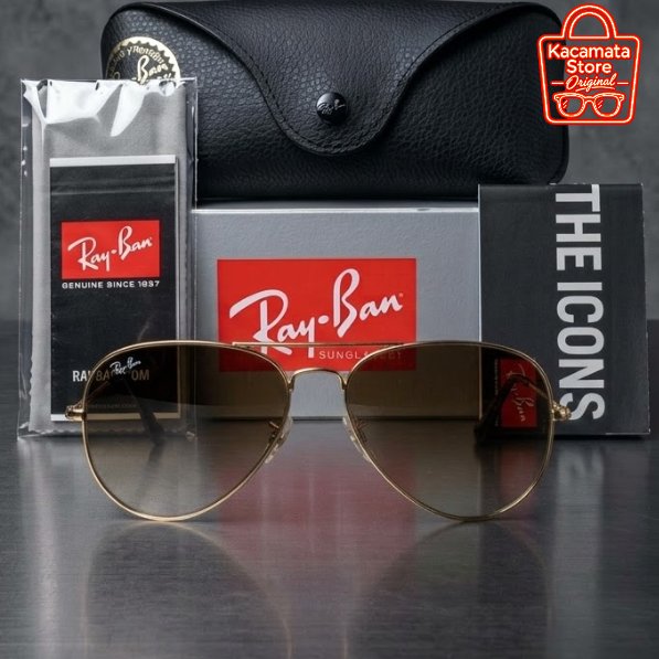 Kacamata Ray-Ban Aviator RB3025 001/51 Original – Frame Gold, Brown Gradient Lens