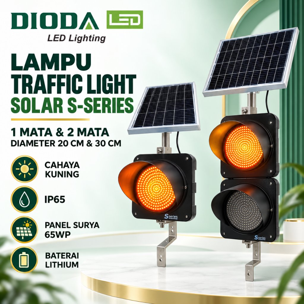 Lampu Traffic Light Solar S-Series Warning Light Lalu Lintas 20CM 30CM Kuning Solar Cell Outdoor IP6