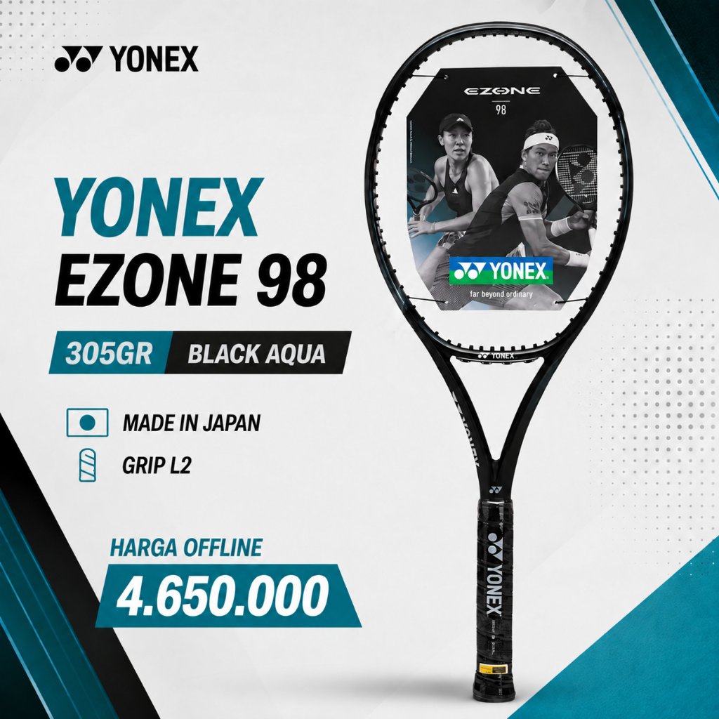 Raket Tenis Yonex Ezone 2024 Aqua Night Black 98/305gr 2024 Ezone 98 Black Aqua Ezone Black Aqua Mad